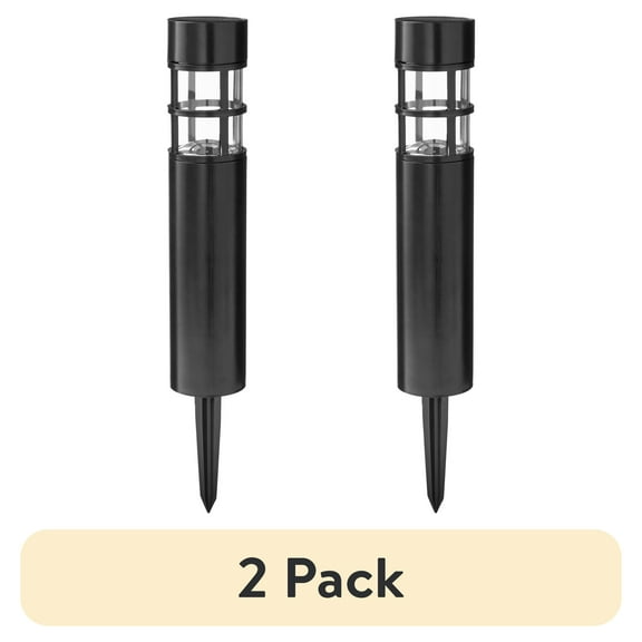 (2 pack) Mainstays Solar Powered Black Bollard Landscape Path Light, 10 Lumens (6 Count)