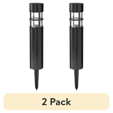 (2 pack) Mainstays Solar Powered Black Bollard Landscape Path Light, 10 Lumens