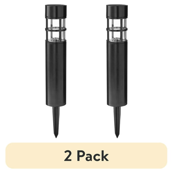 (2 pack) Mainstays Solar Powered Black Bollard Landscape Path Light, 10 Lumens