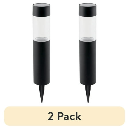 (2 pack) Mainstays Solar Powered Black LED Landscape Bollard Path Light, 10 Lumens