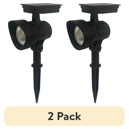 (2 pack) Mainstays Solar Powered Black LED Landscape Spot Light, 30 Lumens
