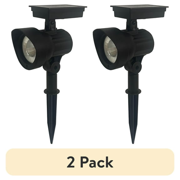 (2 pack) Mainstays Solar Powered Black LED Landscape Spot Light, 30 Lumens