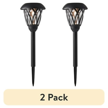 (2 pack) Mainstays Solar Powered Black Lattice LED Walkway Light with Glass Lens, 8 Lumens