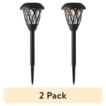 (2 pack) Mainstays Solar Powered Black Lattice LED Walkway Light with Glass Lens, 8 Lumens