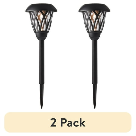 (2 pack) Mainstays Solar Powered Black Lattice LED Walkway Light with Glass Lens, 8 Lumens