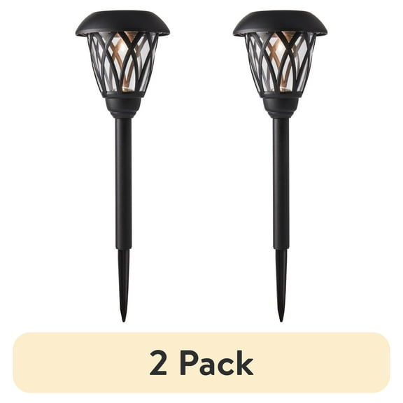 (2 pack) Mainstays Solar Powered Black Lattice LED Walkway Light with Glass Lens, 8 Lumens