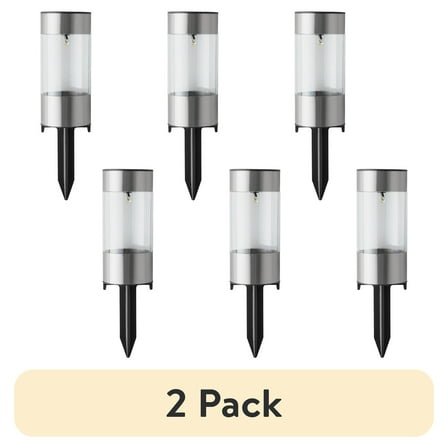 (2 pack) Mainstays Solar Powered Bollard Mini Landscape Path Lights, Warm White, 6 Pack