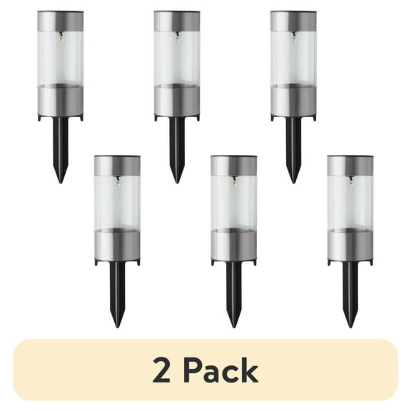 (2 pack) Mainstays Solar Powered Bollard Mini Landscape Path Lights, Warm White, 6 Pack