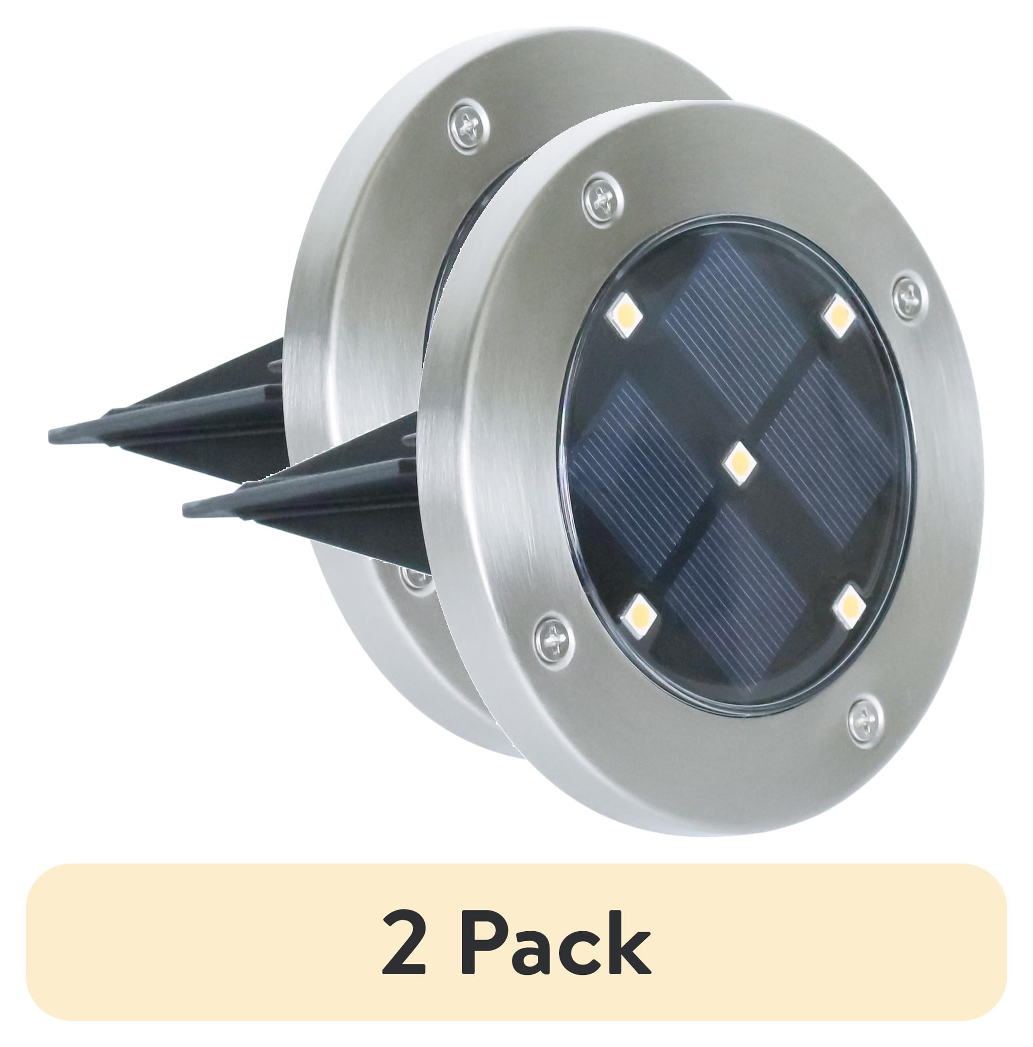 (2 pack) Mainstays Solar Powered Stainless Steel LED Landscape Disc Lights, 12 Lumens (4 Count)