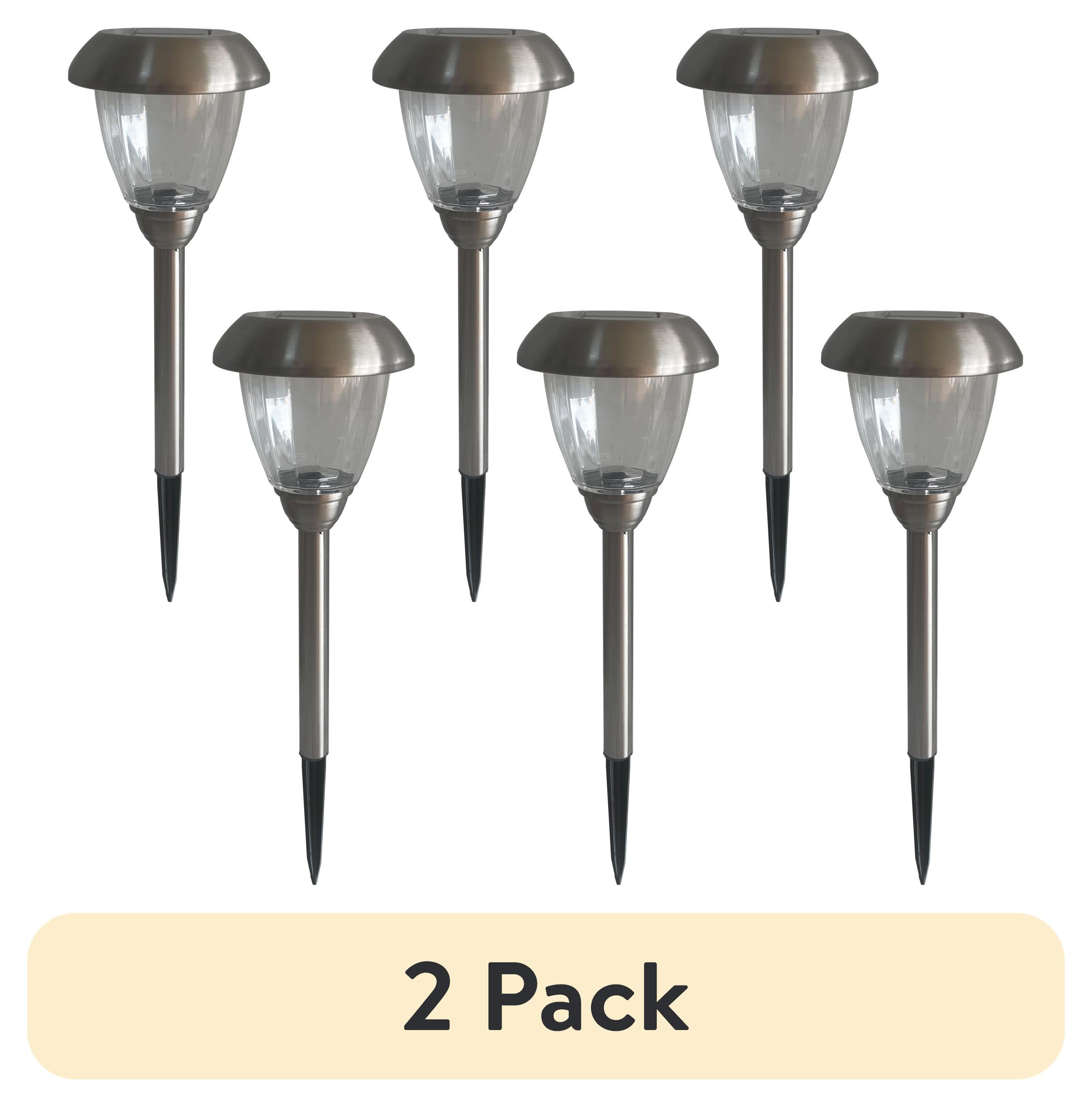 (2 pack) Mainstays Solar Powered Stainless Steel LED Pathway Lights with Glass Lens, 10 Lumens (6 Count)
