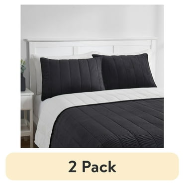 (2 pack) Mainstays Solid Textured Corduroy Quilted Pillow Sham, Black, Standard/Queen, 2 Pack, All Ages