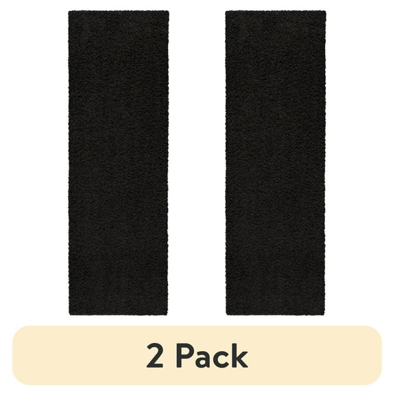(2 pack) Mainstays Solid Casual Black Polyester Shag Indoor Hallway Runner Rug, 1'9"x5'