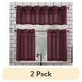 thumbnail image 1 of (2 pack) Mainstays Solid Semi Sheer Curtain Tier Pair and Valance Set, 3 Piece Ready Made Kitchen Curtains, Wine, 54" W x 24" L, 1 of 8