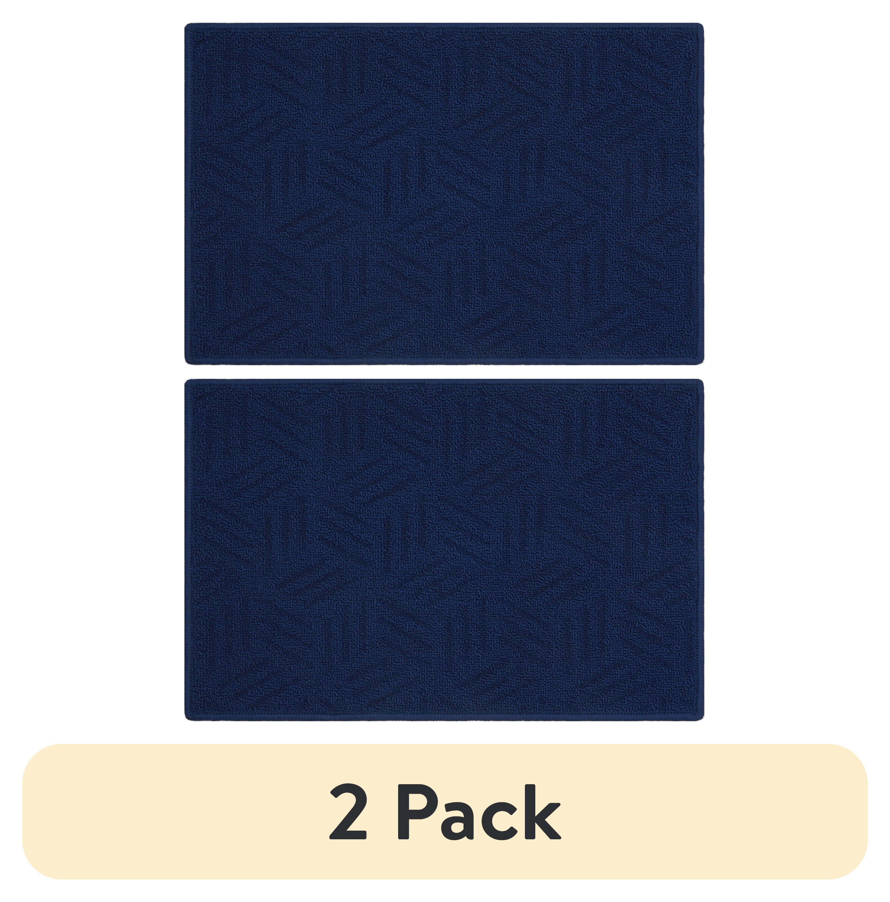 Navy Blue Synthetic Non-slip Rectangular Kitchen Mat 18" x 27"