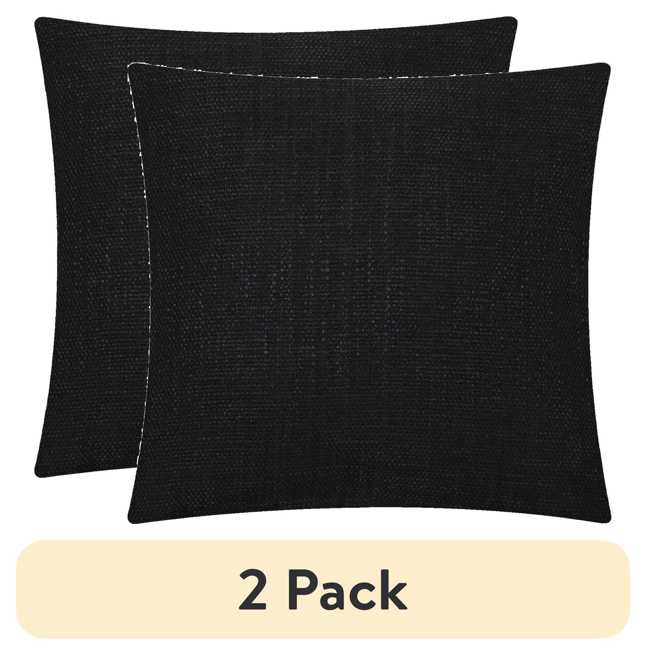 (2 pack) Mainstays Solid Texture Polyester Square Decorative Throw Pillow, 18" x 18", Black
