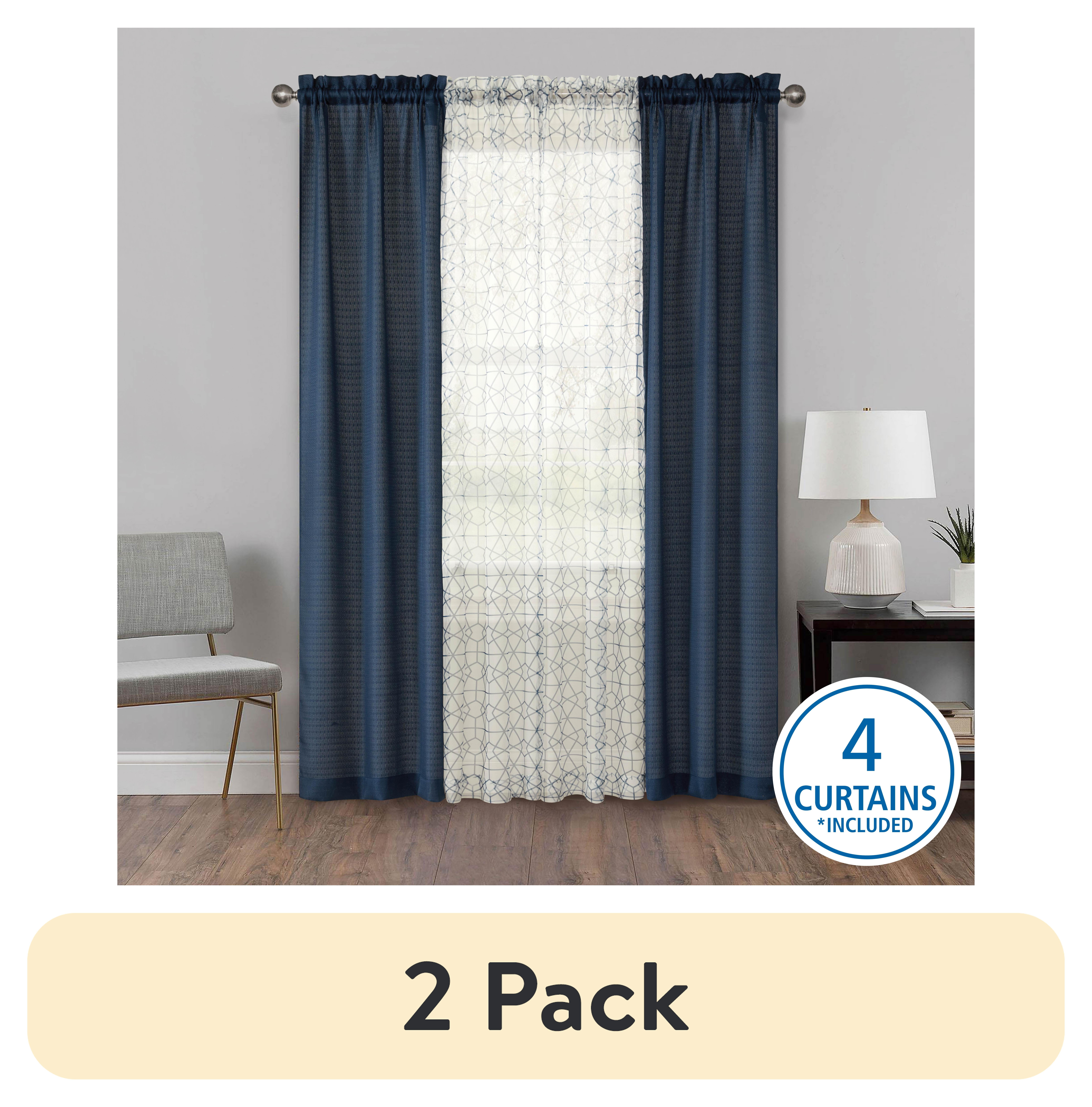 (2 pack) Mainstays Curtain and Sheers Set, 4 Panels, Blue Moon, 27.5 in W x 84 in L