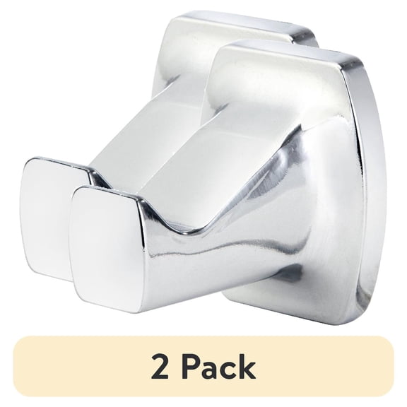 (2 pack) Mainstays Chrome Steel Bathroom Robe Hook, Wall-Mounted Square Bath Hardware Accessory, 1.38 in Width x 1.77 in Height x 1.97 in Depth