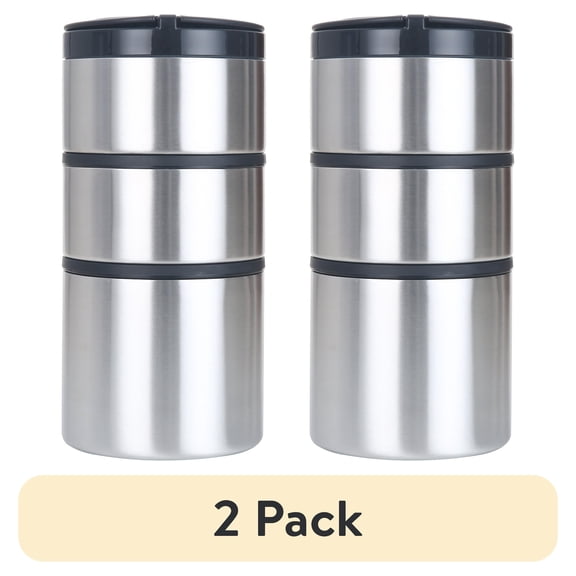 (2 pack) Mainstays Stacking Food Jar Insulated Food Storage Container, Stainless Steel, Round, 41 oz, Ideal Use for Workday Meals and Travel to Keep Meals Hot and Cold