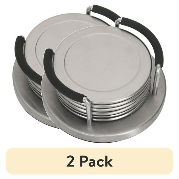 (2 pack) Mainstays Stainless Steel Coaster Set and Holder