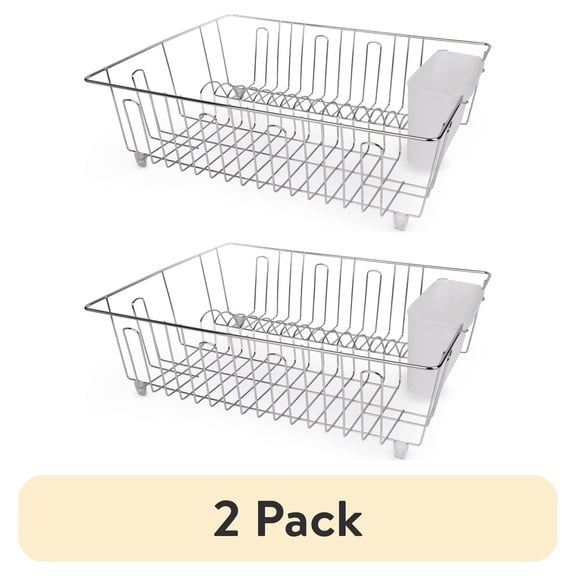 (2 pack) Mainstays Stainless Steel Kitchen Dish Drying Rack and Drainer, Rust-Resistant Countertop Dish Rack Organizer for Plates, Bowls, Cups and Utensils