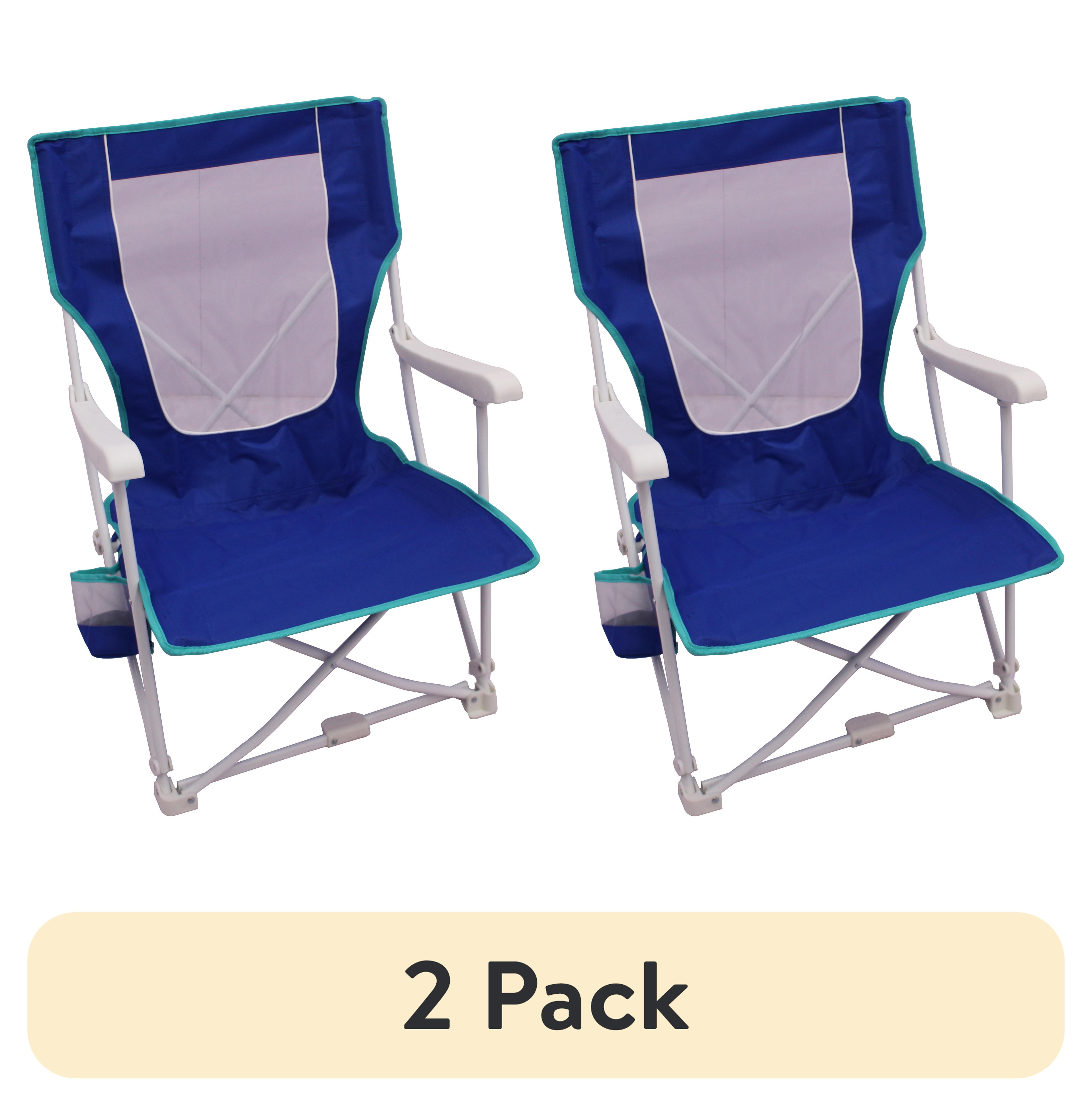 (2 pack) Mainstays Steel Folding Hard Arm Beach Chair with Carry Bag, Blue