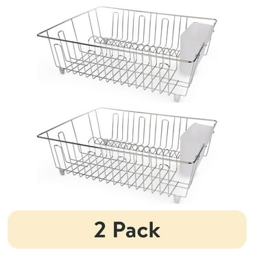 (2 pack) Mainstays Stainless Steel Kitchen Dish Drying Rack and Drainer, Rust-Resistant Countertop Dish Rack Organizer for Plates, Bowls, Cups and Utensils