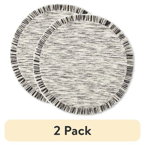 (2 pack) Mainstays Stripe Fringe Fabric Placemat, Black, 17" Round, 1 Piece