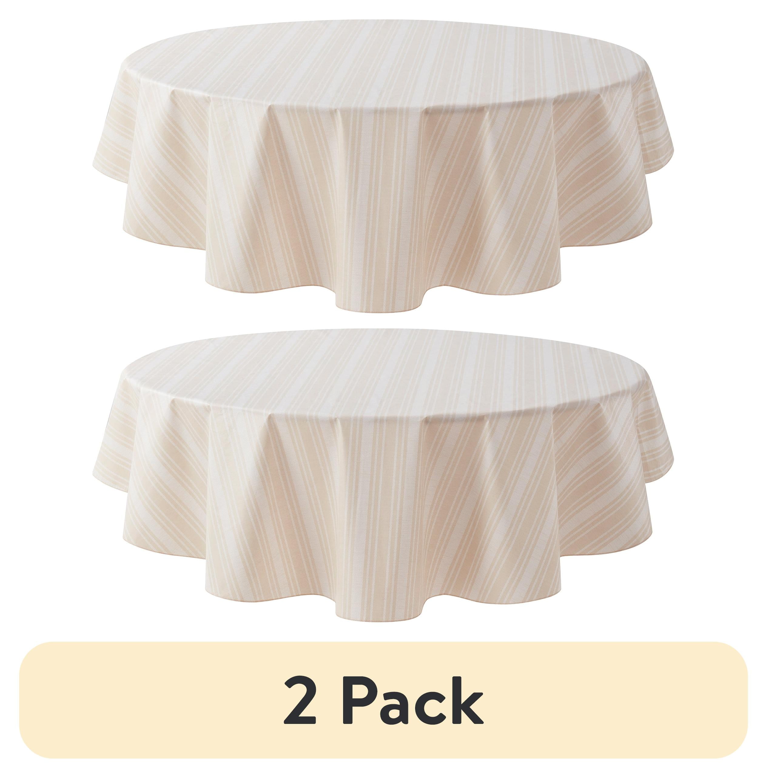 (2 pack) Mainstays Striped Beige PEVA Tablecloth 70" Round