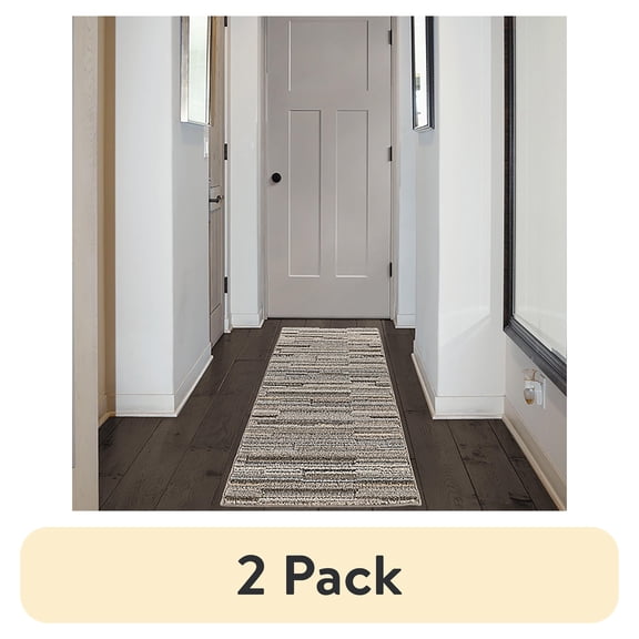 (2 pack) Mainstays Studio Plush Pixel Tan/Gray Indoor Runner Rug, 22" x 60"