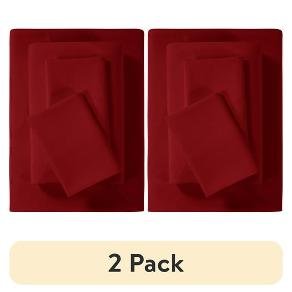 (2 pack) Mainstays Super Soft Brushed Microfiber Bed Sheet Set, Queen, Red Sedona, 4 Piece