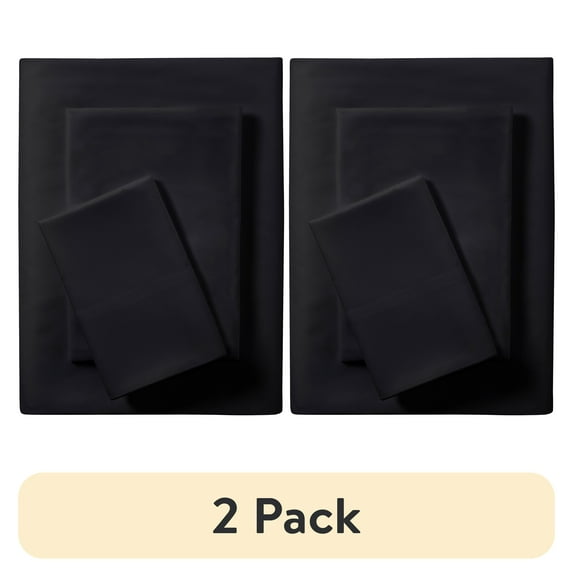 (2 pack) Mainstays Super Soft Brushed Microfiber Bed Sheet Set, Twin-XL, Rich Black, 3 Piece