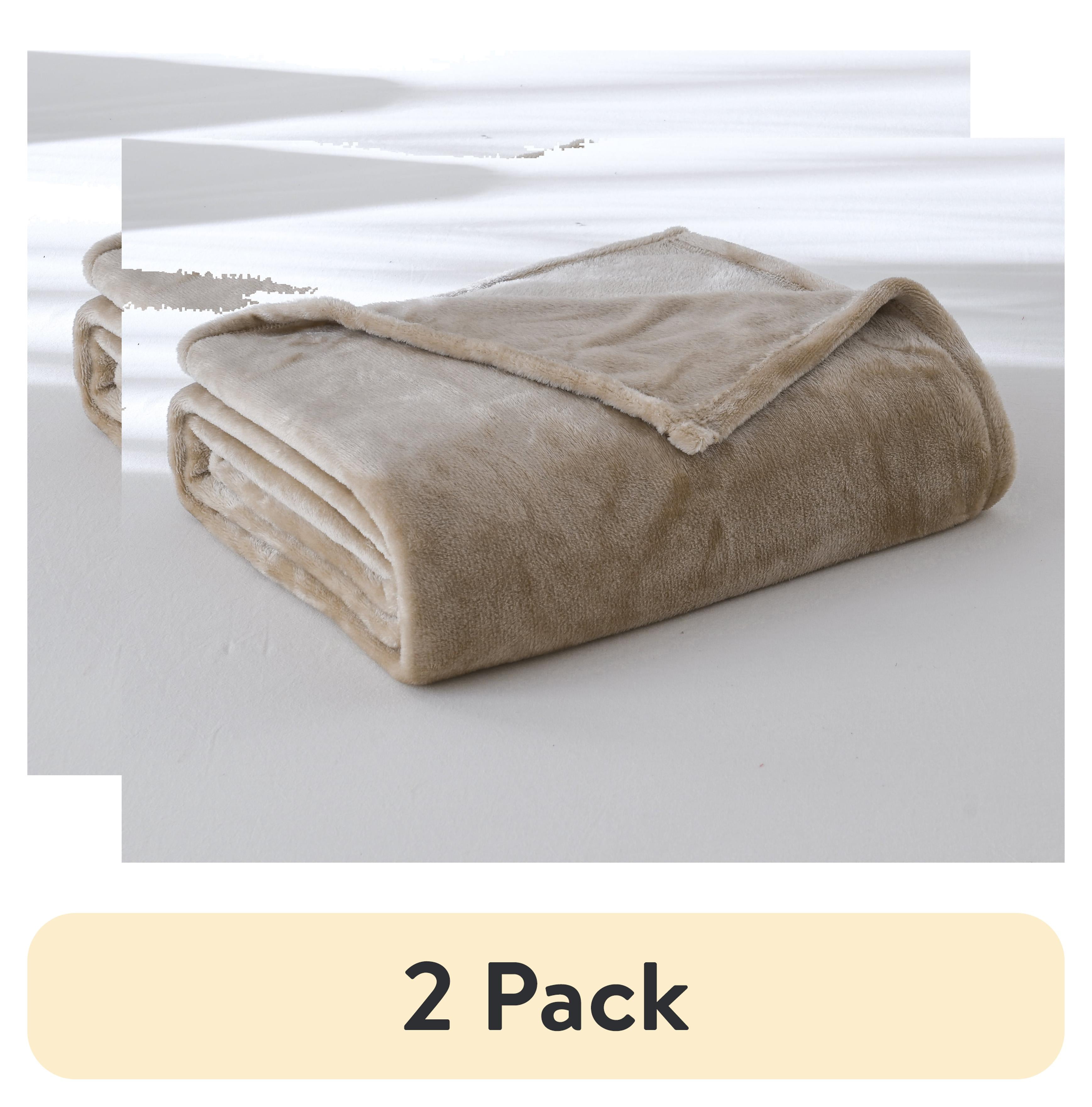 (2 pack) Mainstays Super Soft Plush Blanket, Brown, Twin, Adult/Teen