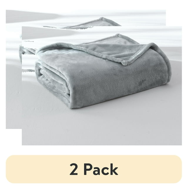 (2 pack) Mainstays Super Soft Plush Blanket, Gray, Twin, Adult/Teen