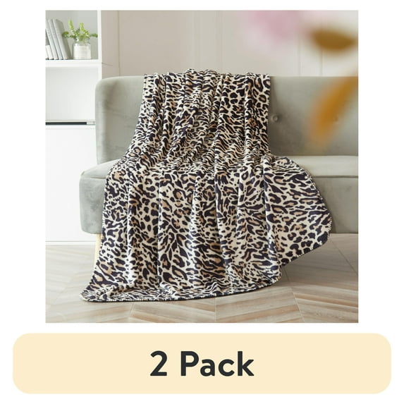 (2 pack) Mainstays Super Soft Plush Throw Blanket, 50" x 60", Leopard