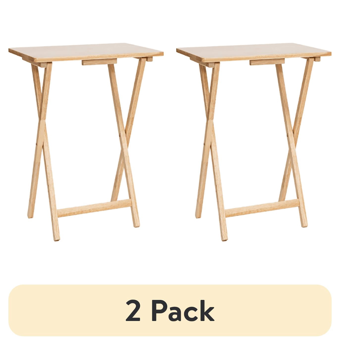 (2 pack) Mainstays TV Tray Table Set, 3-Piece with 2 Folding Rubberwood Trays and Storage Rack, Natural