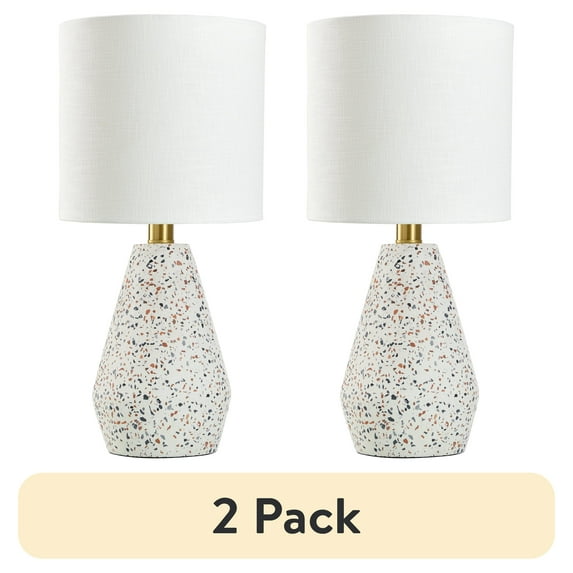 (2 pack) Mainstays Terrazzo Table Lamp, with White Drum Shade, bulb included, 16.75"