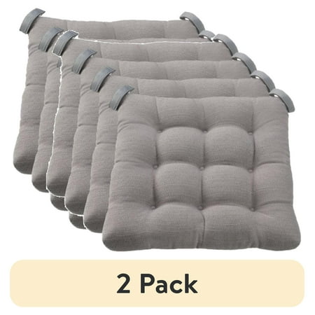 (2 pack) Mainstays Textured Chair Seat Pad (Chair Cushion), Gray Color, 4-Piece Set, 15.5" x 16"