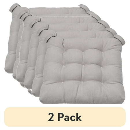 (2 pack) Mainstays Textured Chair Seat Pad (Chair Cushion), Silver Color, 4-Piece Set, 15.5" x 16"
