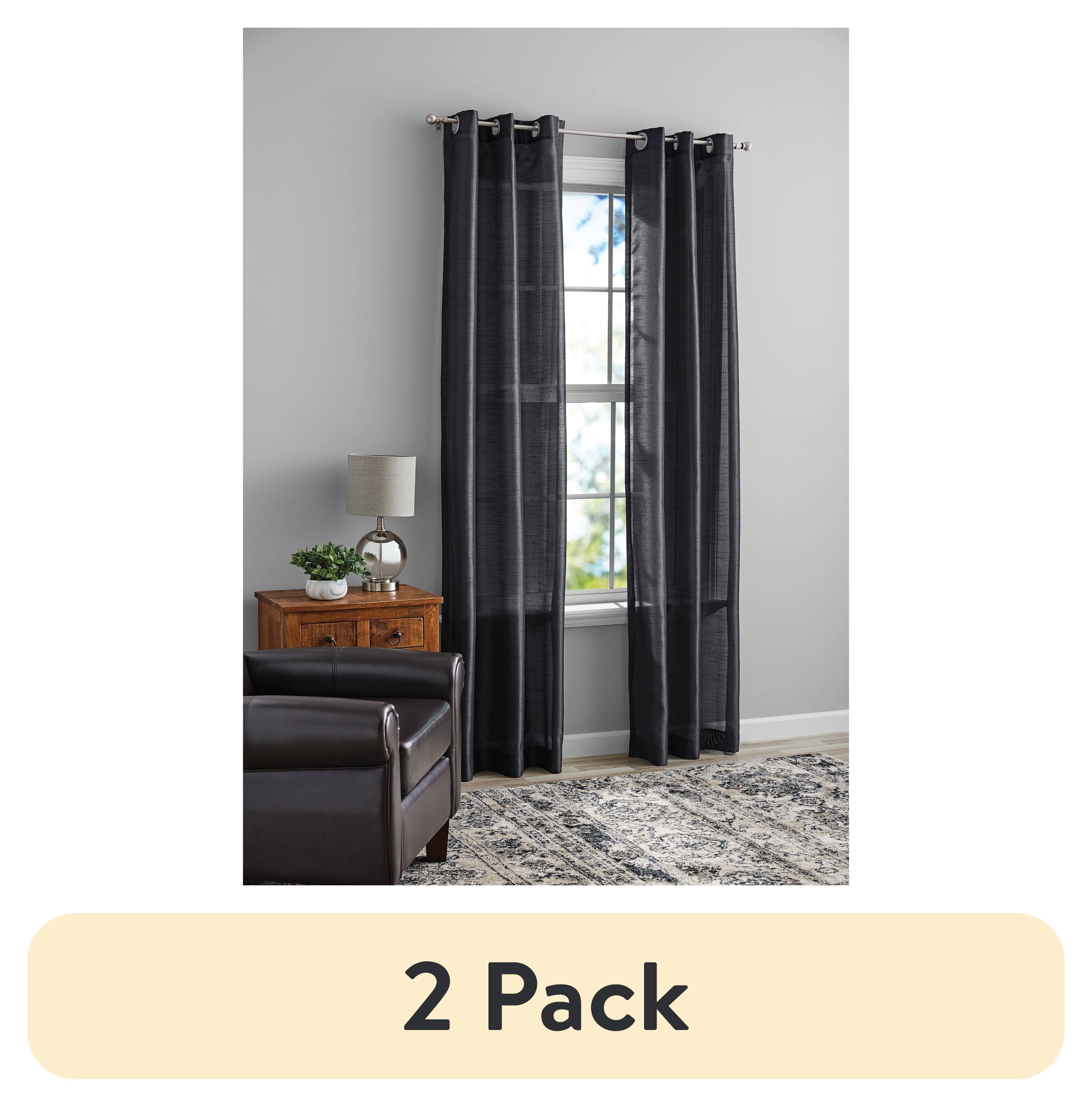 (1 pack) Mainstays Textured Faux Silk Light Filtering Grommet Curtain Panel, Set of 2, Black, 37” W x 84” L