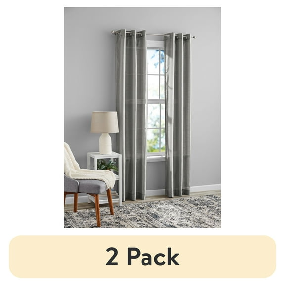 (2 pack) Mainstays Textured Faux Silk Light Filtering Grommet Curtain Panel, Set of 2, Silver, 37” W x 84” L