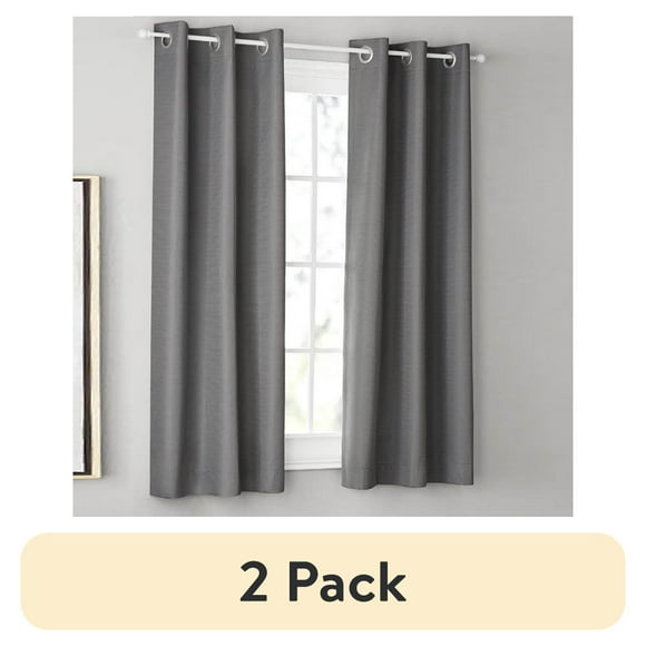 (2 pack) Mainstays Textured Solid Blackout Grommet Curtain Panel Pair, Set of 2, Dark Gray, 37" W x 63" L