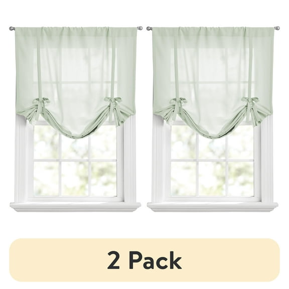 (2 pack) Mainstays Tie Up Balloon Shade Curtain Rod Pocket, Soft Sea, 42" x 63"