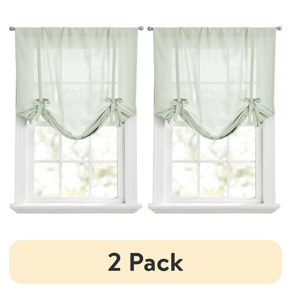 (2 pack) Mainstays Tie Up Balloon Shade Curtain Rod Pocket, Soft Sea, 42" x 63"
