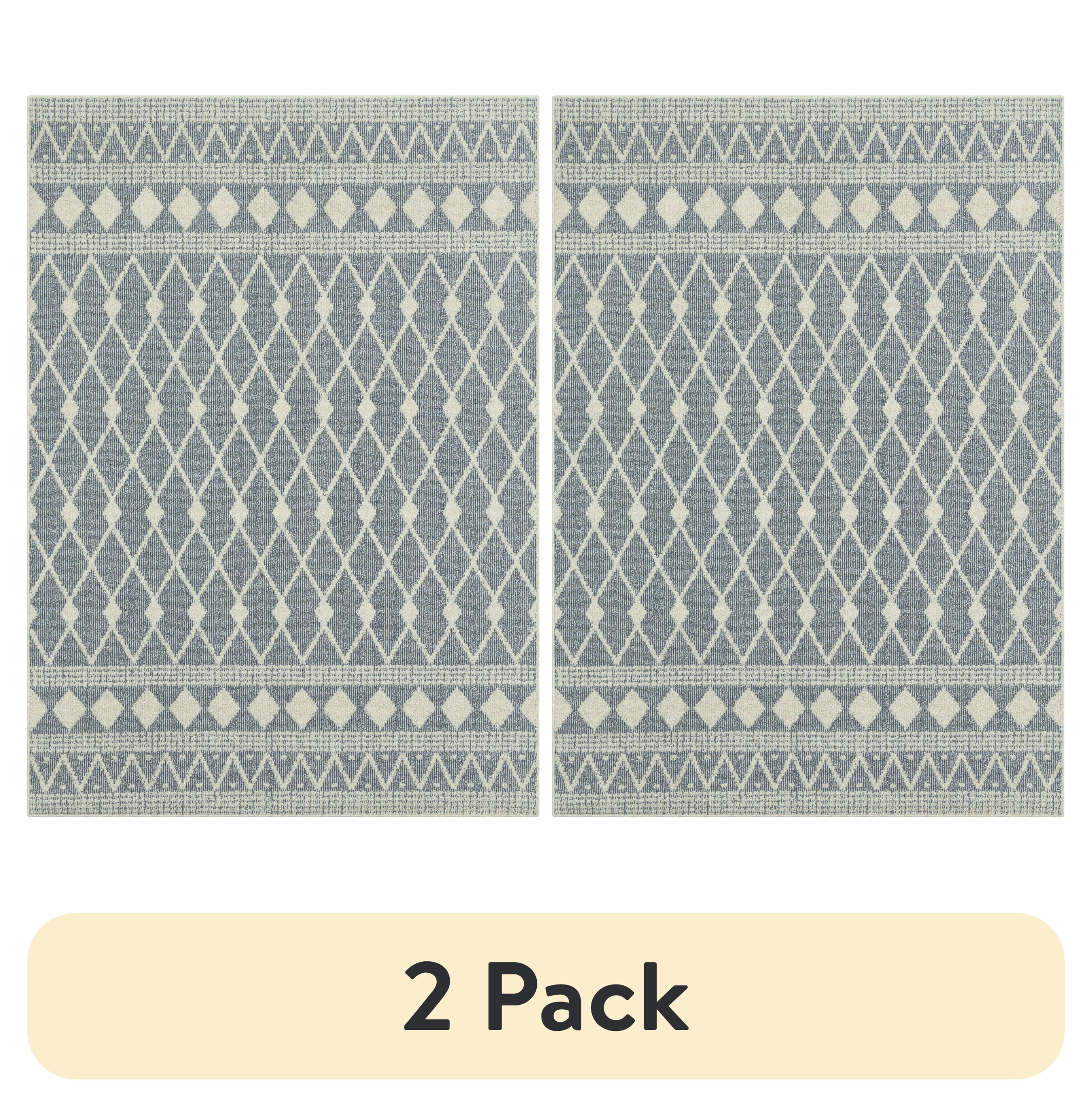 (2 pack) Mainstays Traditional Blue Diamond High Low Pile Indoor Area Rug, 5'x7'