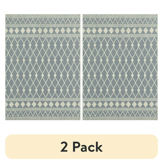 (2 pack) Mainstays Traditional Blue Diamond High Low Pile Indoor Area Rug, 5'x7'
