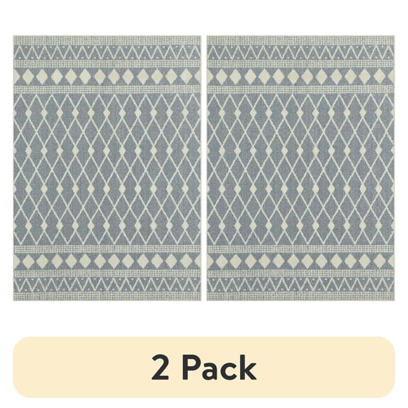 (2 pack) Mainstays Traditional Blue Diamond High-Low Pile Indoor Area Rug, Blue/Ivory, 7 ft x 10 ft