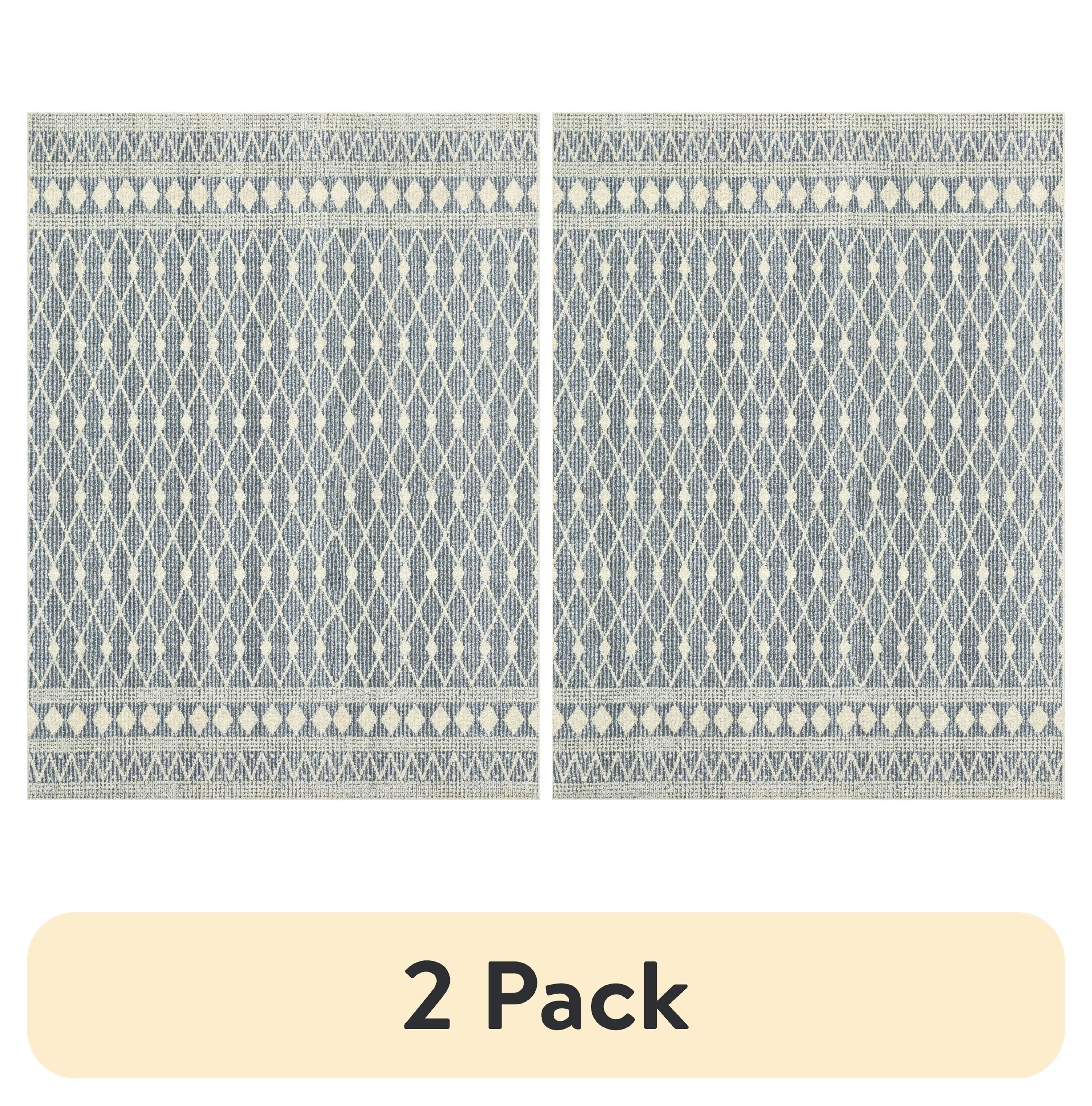 (2 pack) Mainstays Traditional Blue Diamond High Low Pile Indoor Large Area Rug, 9' x 12'