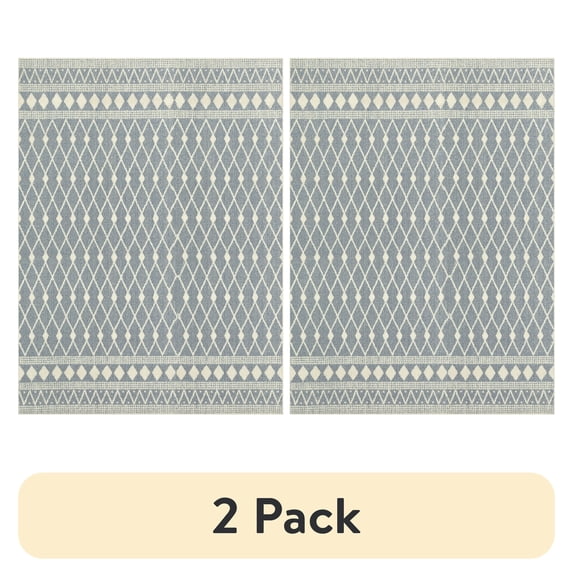 (2 pack) Mainstays Traditional Blue Diamond High Low Pile Indoor Large Area Rug, 9' x 12'