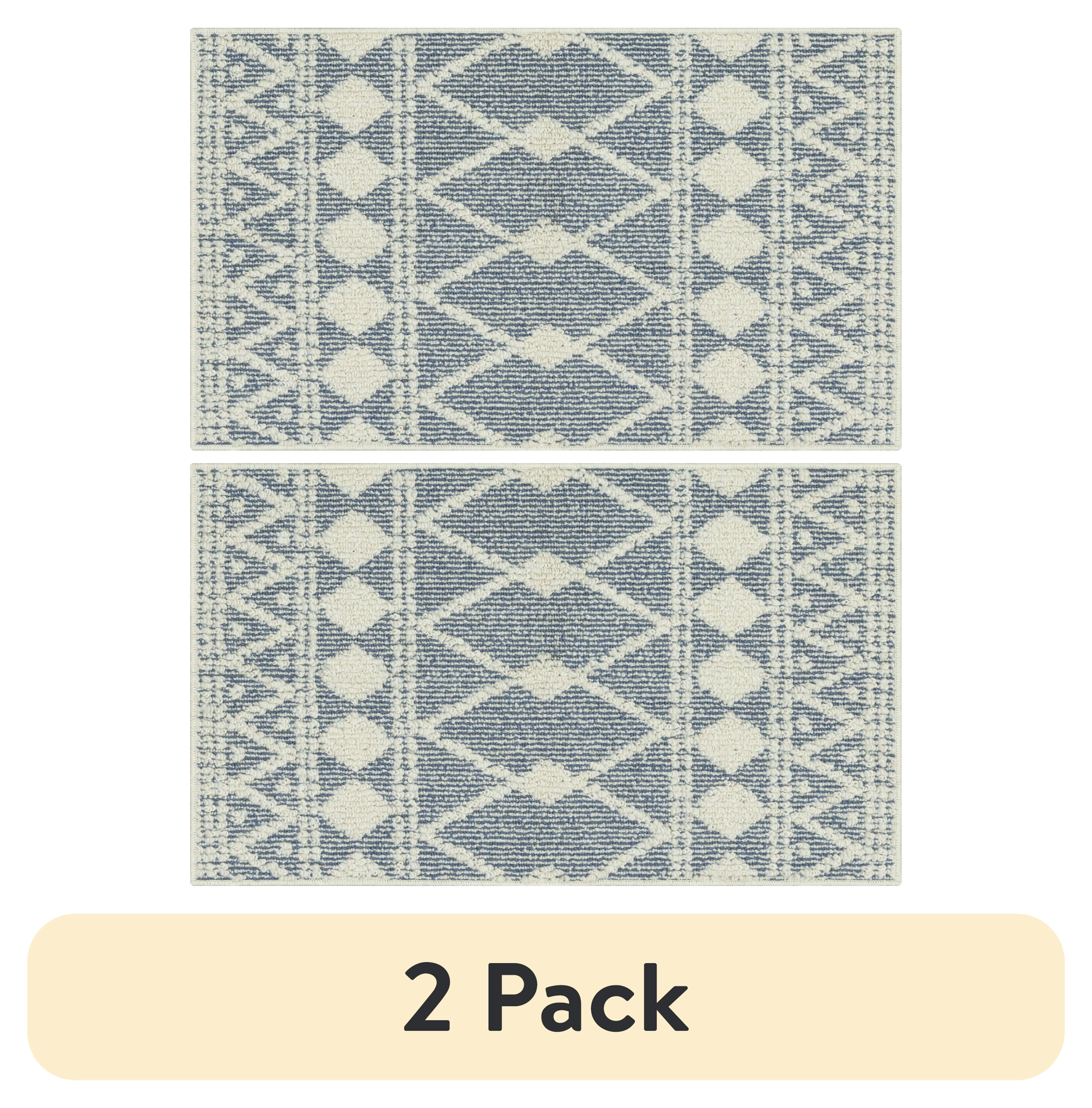 (2 pack) Mainstays Traditional Blue Diamond Indoor Accent Rug, 1 ft 8 in x 2 ft 10 in