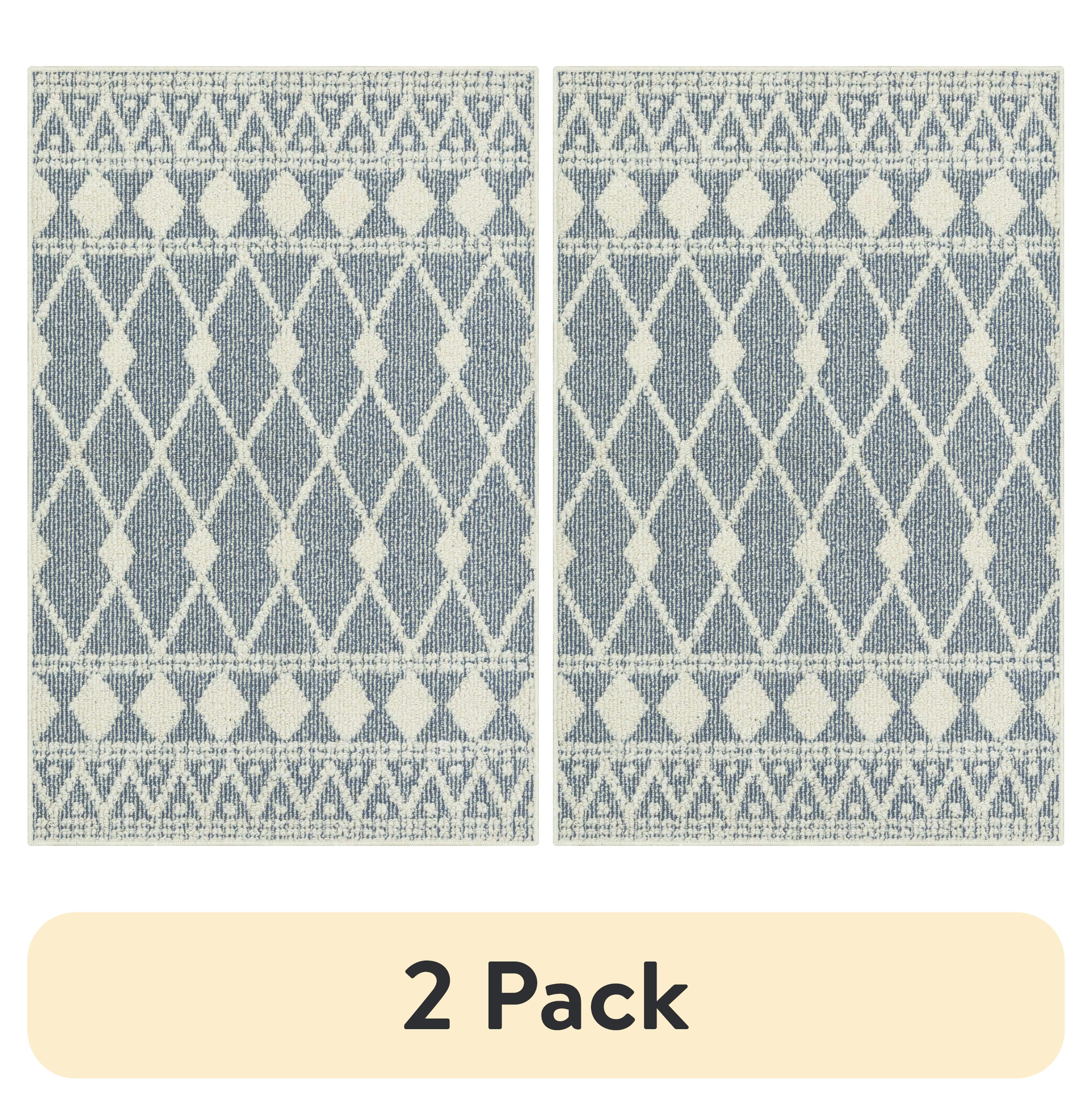 (2 pack) Mainstays Traditional Blue Diamond Indoor Accent Rug with Skid-Resistant Backing, 2'6" x 3'10"